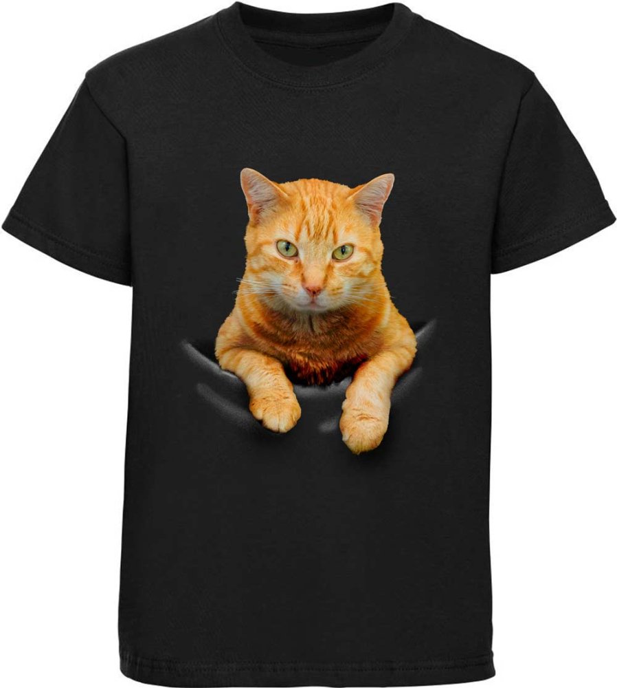 Children's printed t-shirt orange cat in the bag i109